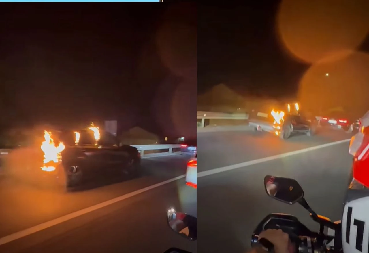 VIDEO | Vozač u zapaljenom automobilu bježi od požara kod Omiša