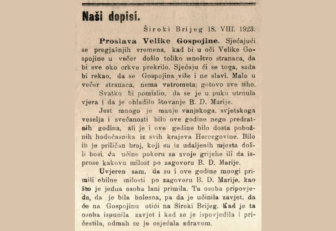 Proslava Velike Gospe u Širokom Brijegu prije više od stoljeća