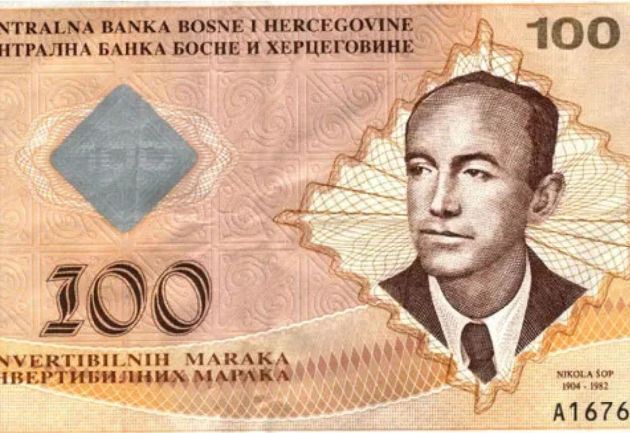 Lik Nikole Šopa na novčanici od 100 KM