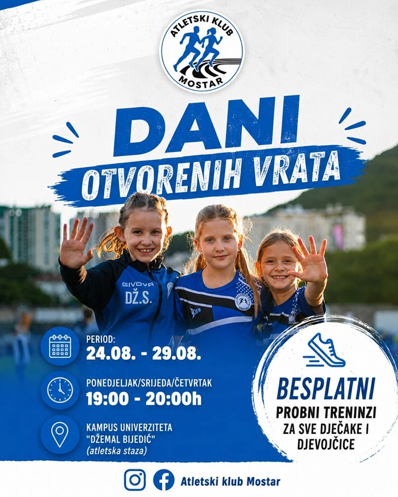 Dani otvorenih vrata Škole atletike Mostar: Besplatni probni treninzi za djecu