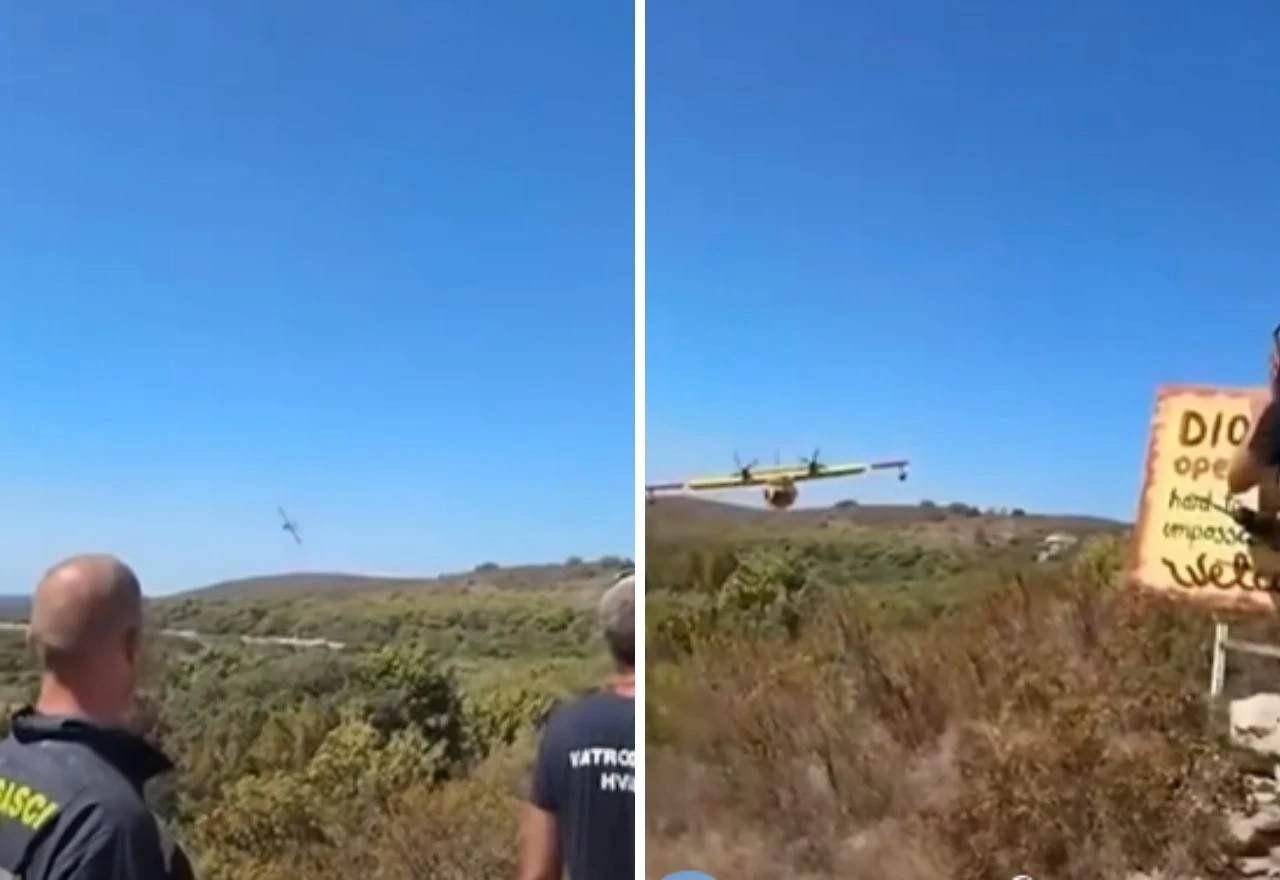 VIDEO | Kanader letio svega nekoliko metara iznad vatrogasaca