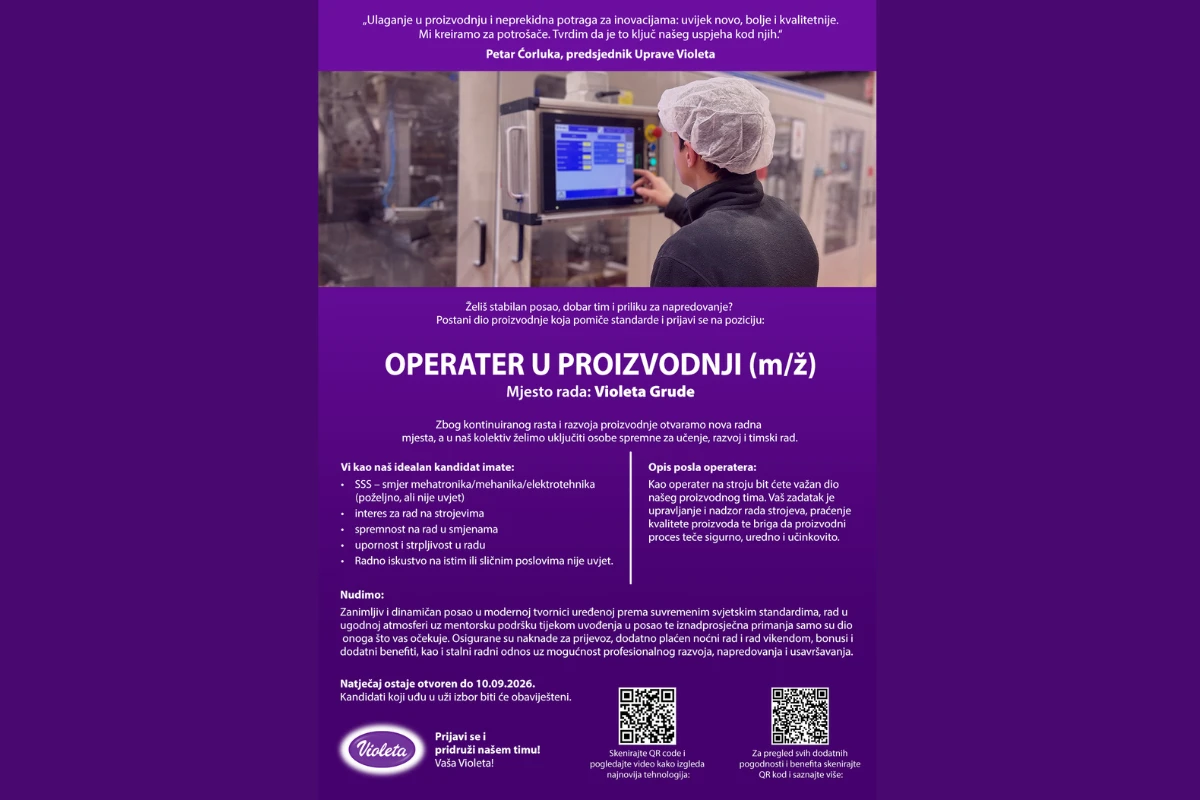 Violeta širi proizvodni tim – traže operatere u proizvodnji