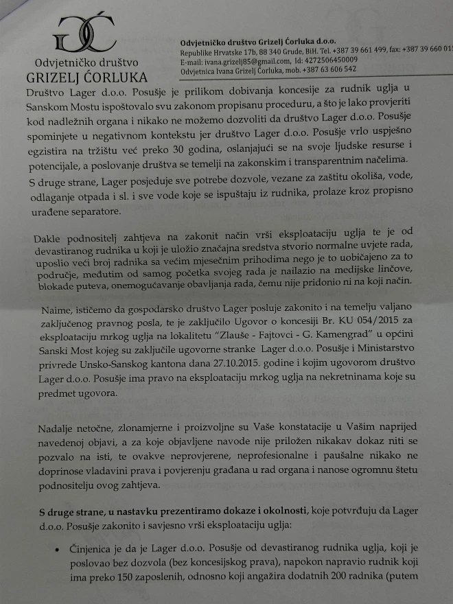 Lager reagirao na članak o vodopadu Blihe