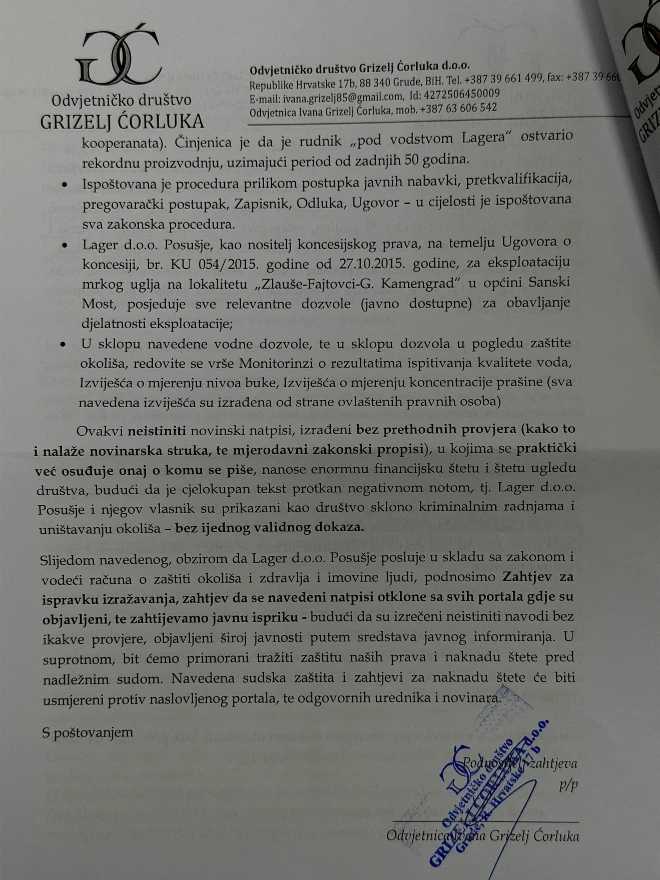 Lager reagirao na članak o vodopadu Blihe