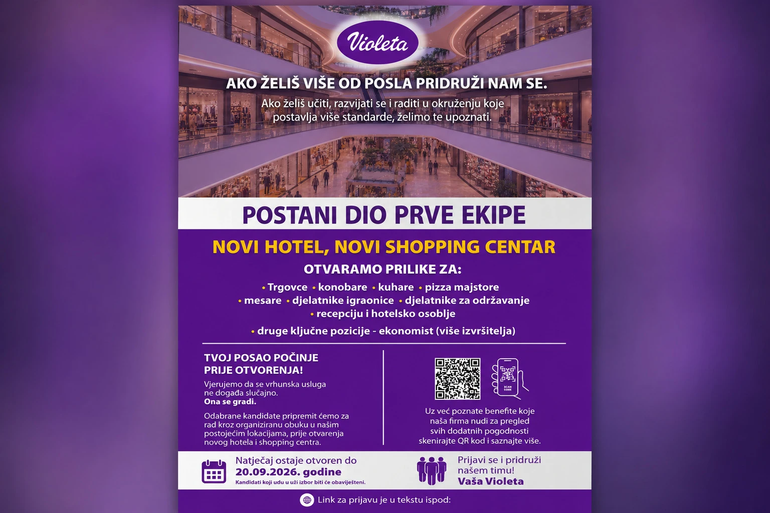 Postani dio prve ekipe novog hotela i shopping centra