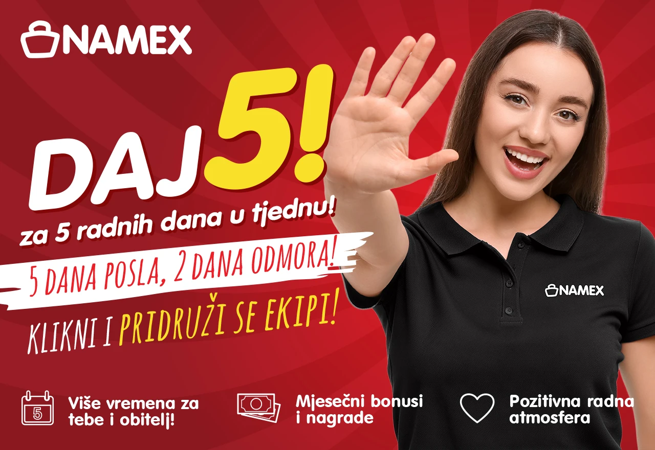 Namex daje 5 za 5: Pet radnih dana i dva slobodna dana za zaposlenike