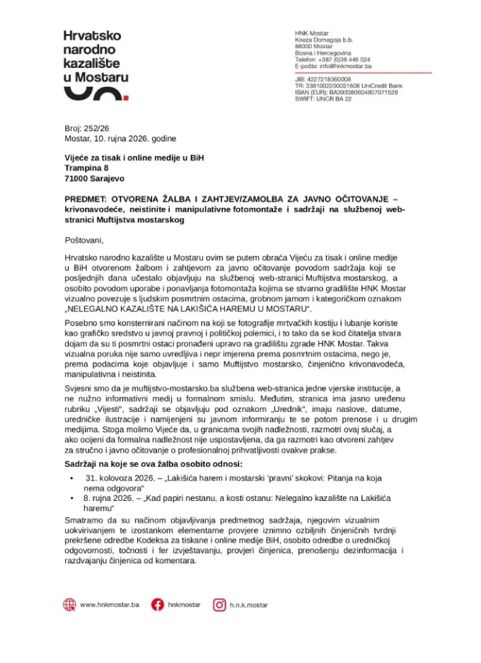 Otvorena žalba HNK Mostar