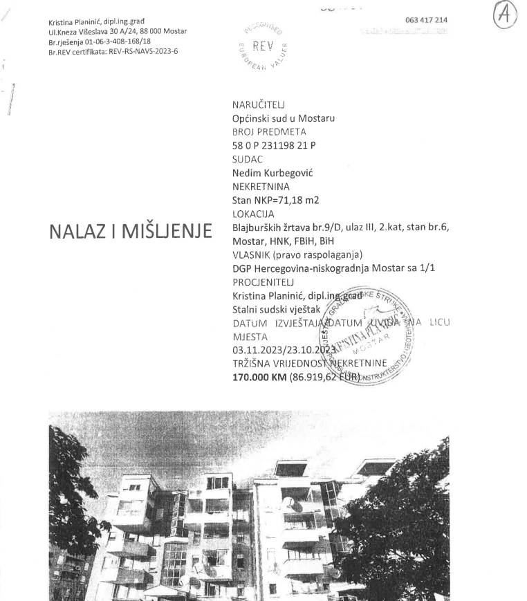 Nalaz i mišljenje vještaka