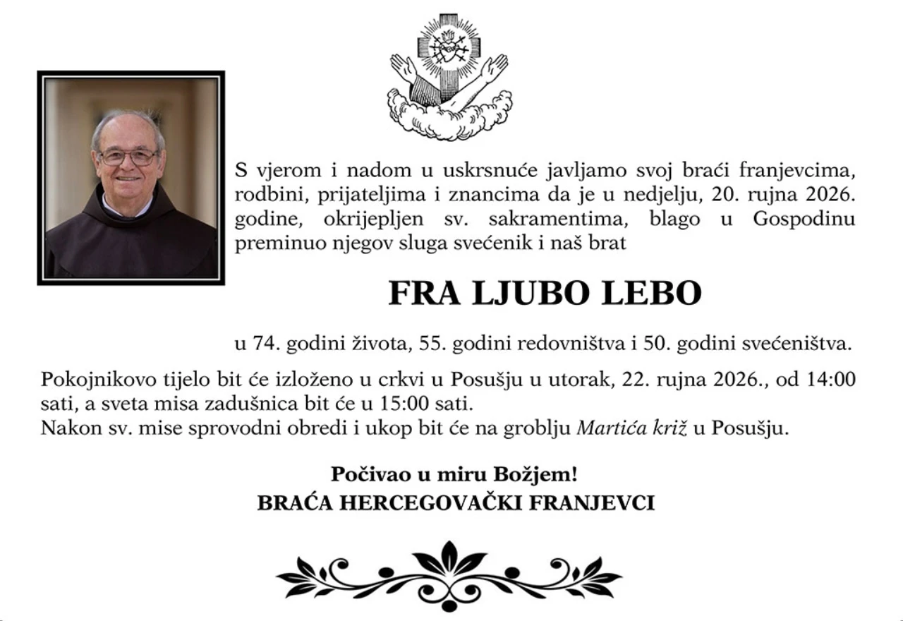 U Mostaru preminuo fra Ljubo Lebo
