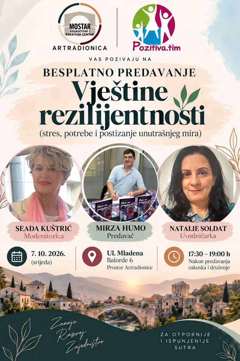 Kako bolje upravljati stresom? U Mostaru besplatno predavanje o vještinama rezilijentnosti