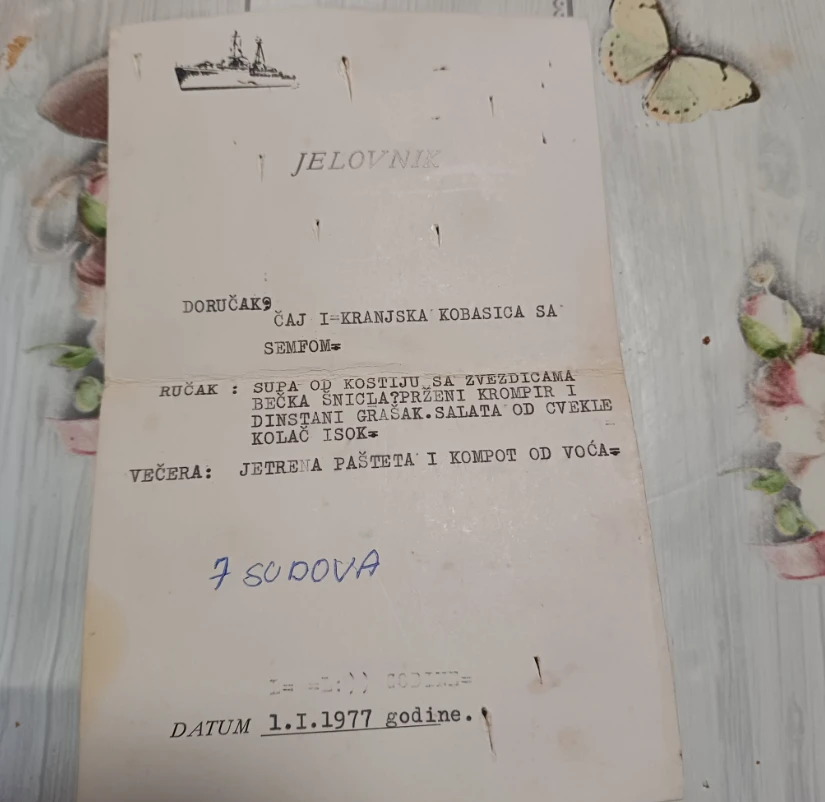 Jelovnik na Titovom brodu "Galeb"