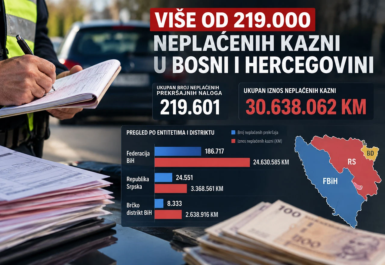 Više od 219.000 neplaćenih kazni u BiH, dug premašio 30 milijuna KM