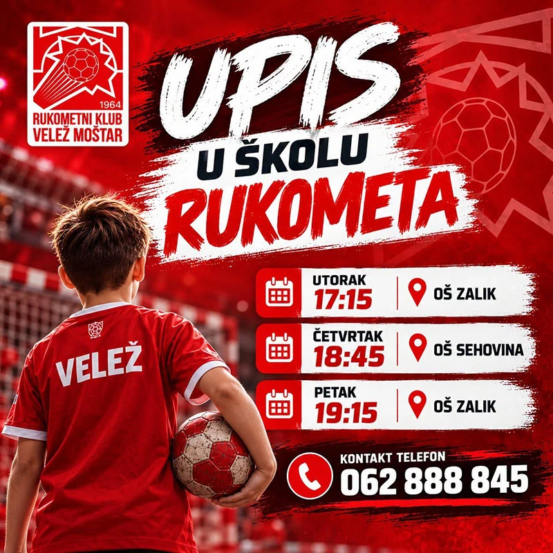 RK Velež Mostar upisuje nove članove u školu rukometa