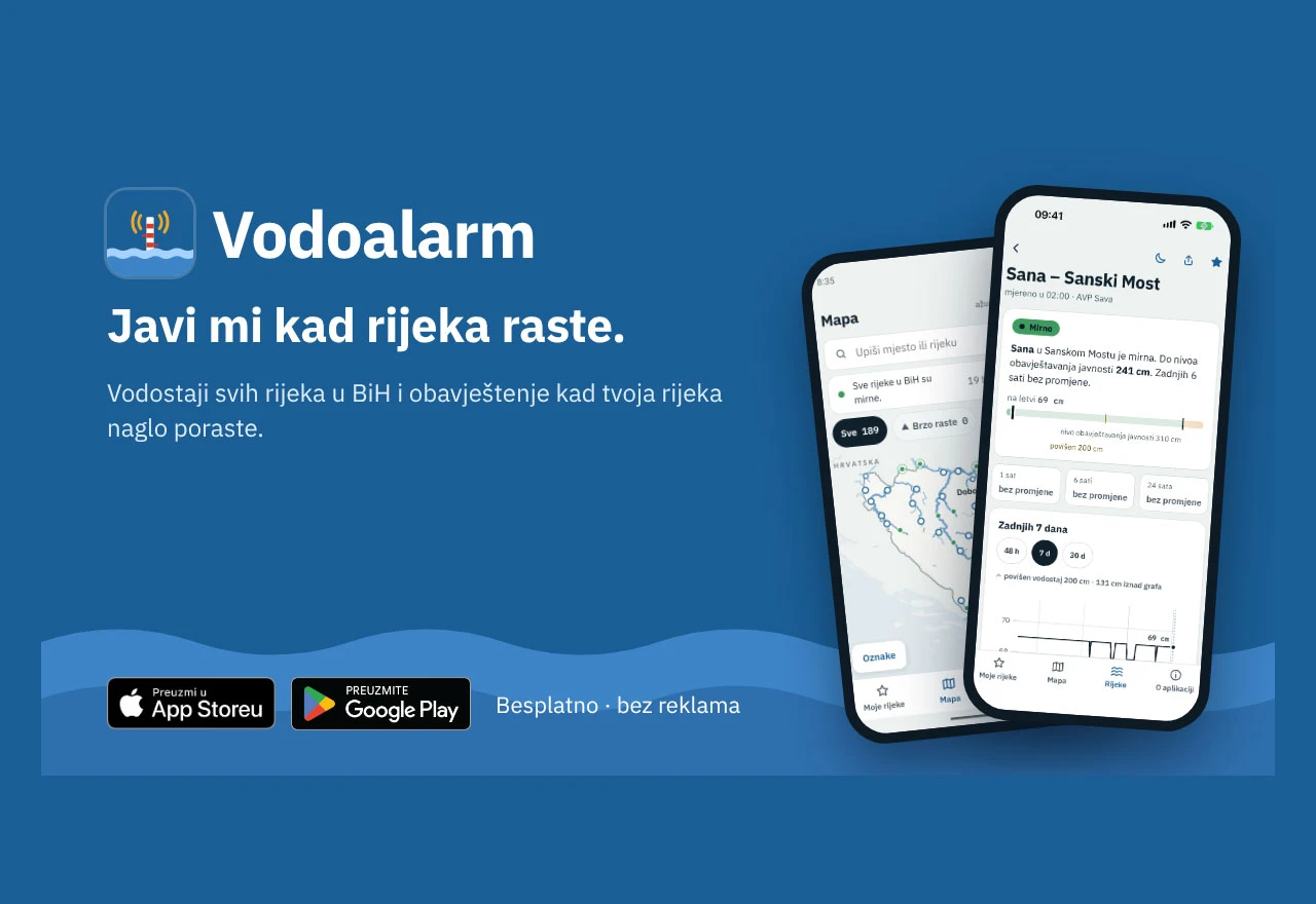 Napravio besplatnu aplikaciju Vodoalarm koja upozorava kada rijeke u BiH naglo rastu