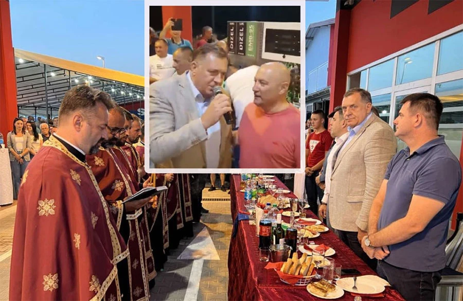 VIDEO: Dodikovo otvaranje benzinske crpke: sedam svećenika, muzika pod šatorom i vol na ražnju