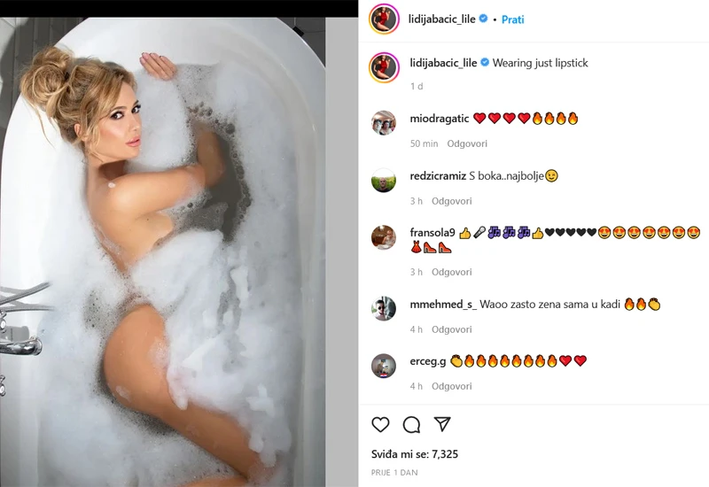 Lidija Bačić pozirala u kadi: ''Na sebi imam samo ruž''