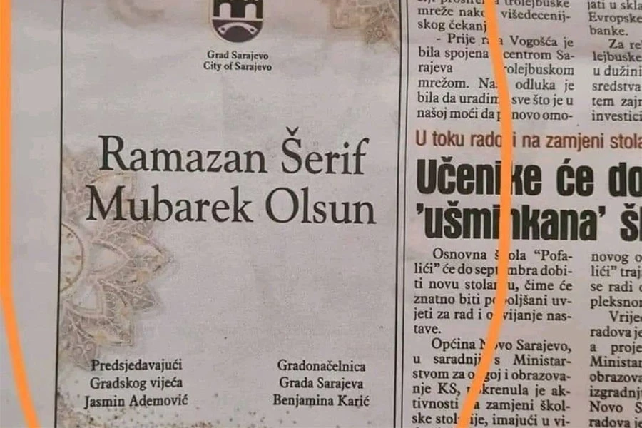 Kriva čestitka za Bjaram od Grada Sarajeva