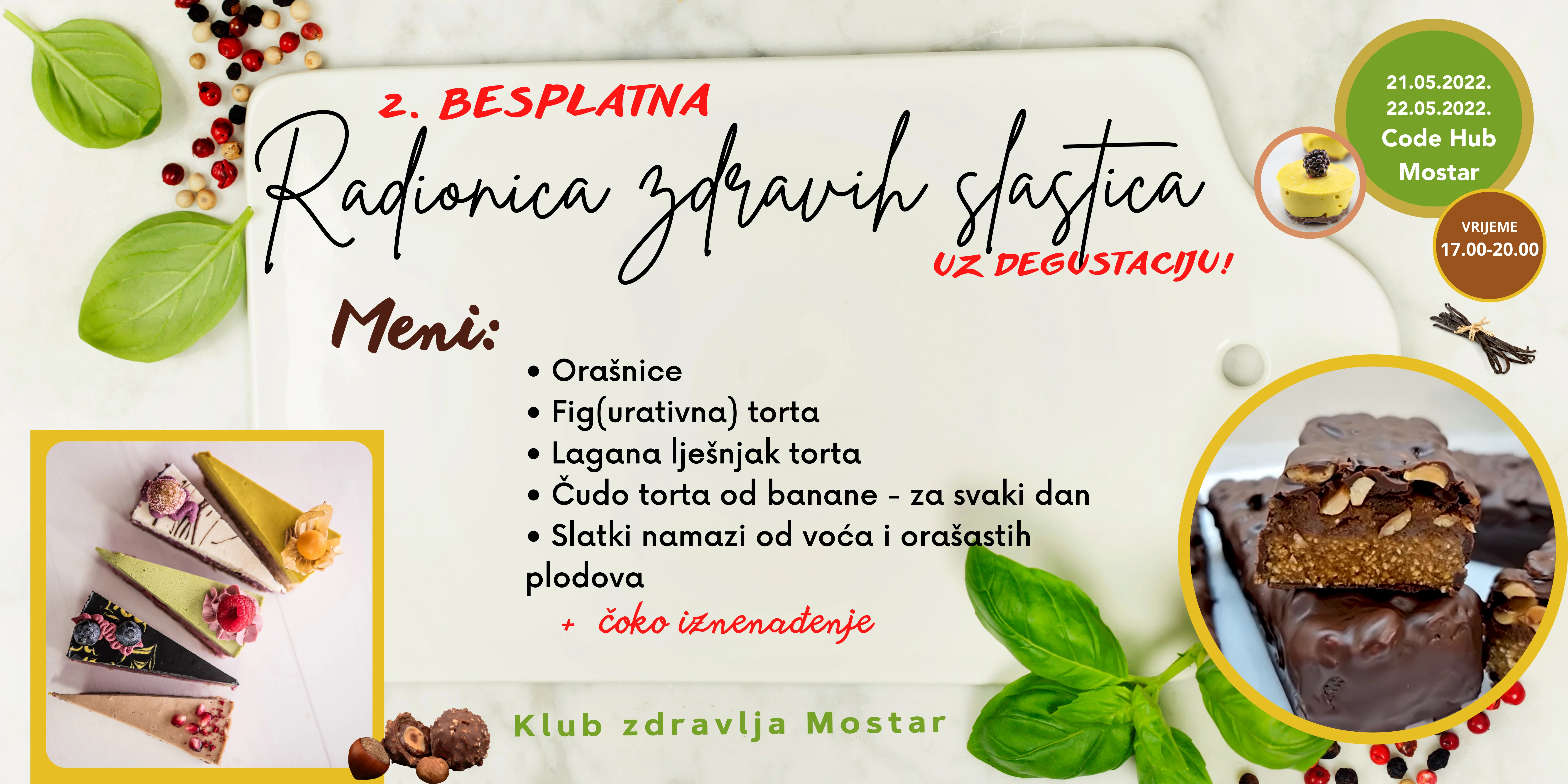 Klub zdravlja Mostar organizira besplatnu radionicu pravljenja zdravih slastica