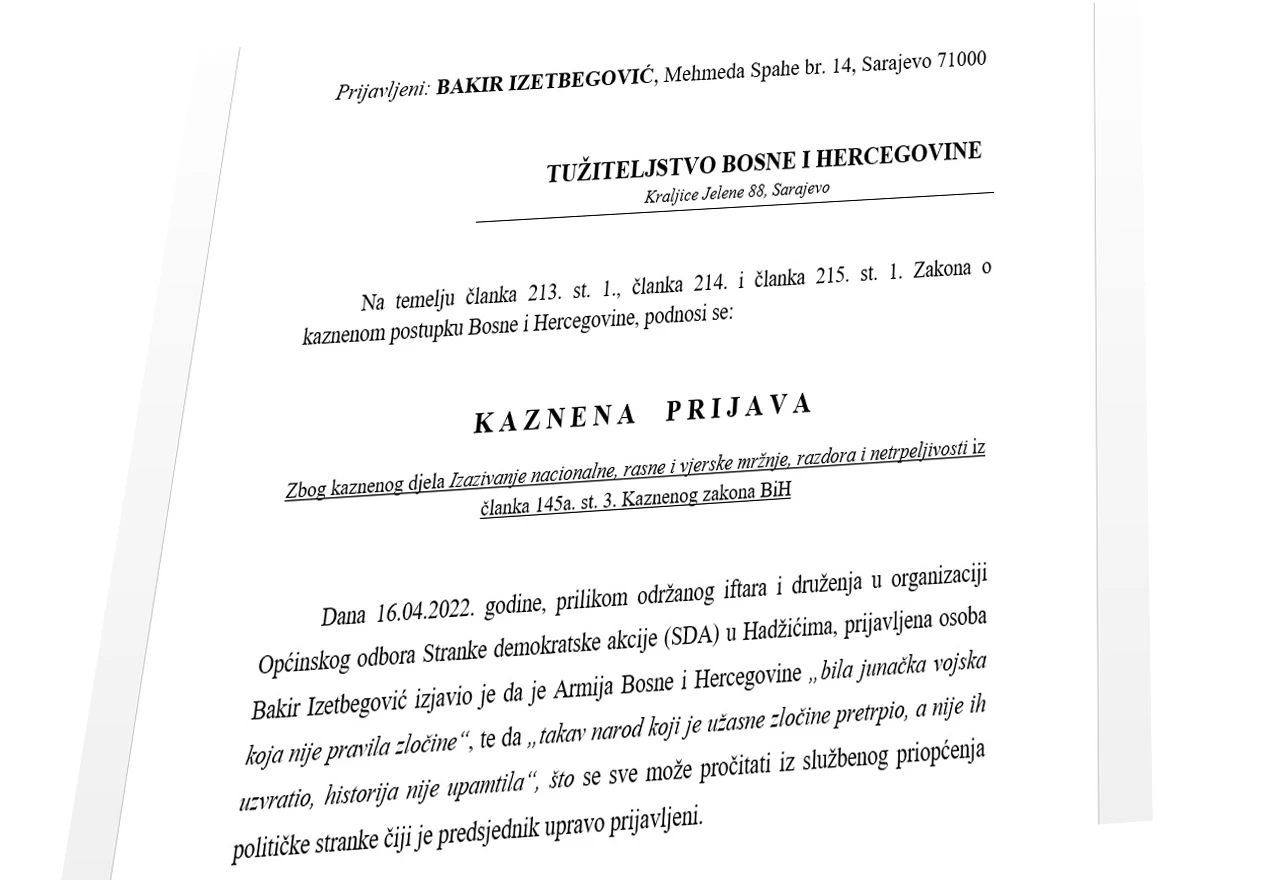 Kaznena prijava protiv Bakira Izetbegovića