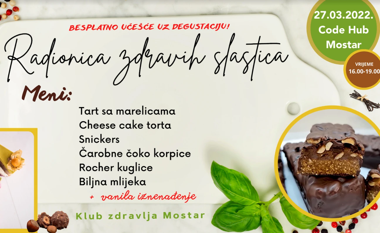 Besplatna radionica pravljenja zdravih slastica u Klubu zdravlja Mostar