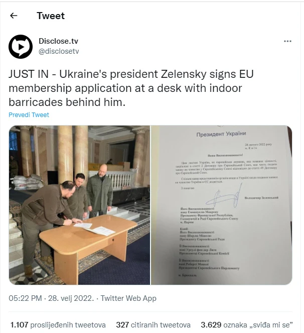 Zelenski službeno potpisao zahtjev za ulazak Ukrajine u EU
