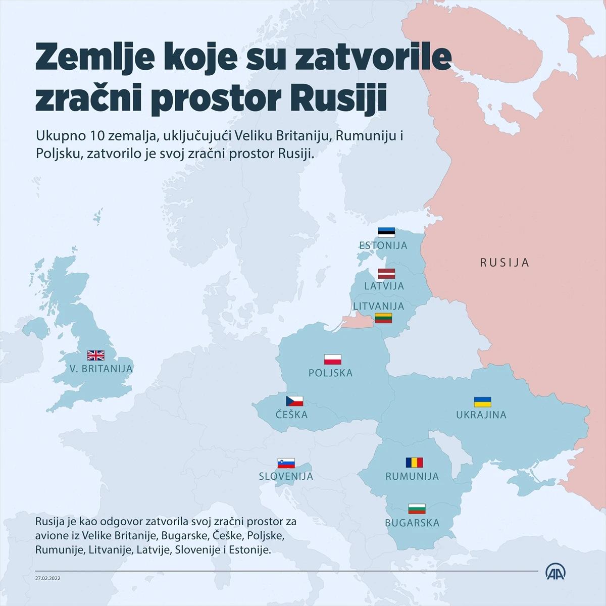 Devet europskih zemalja zatvorilo zračni prostor Rusiji