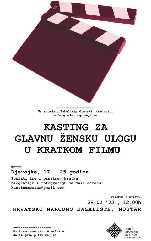 Kasting za glavnu žensku ulogu u kratkom igranom filmu
