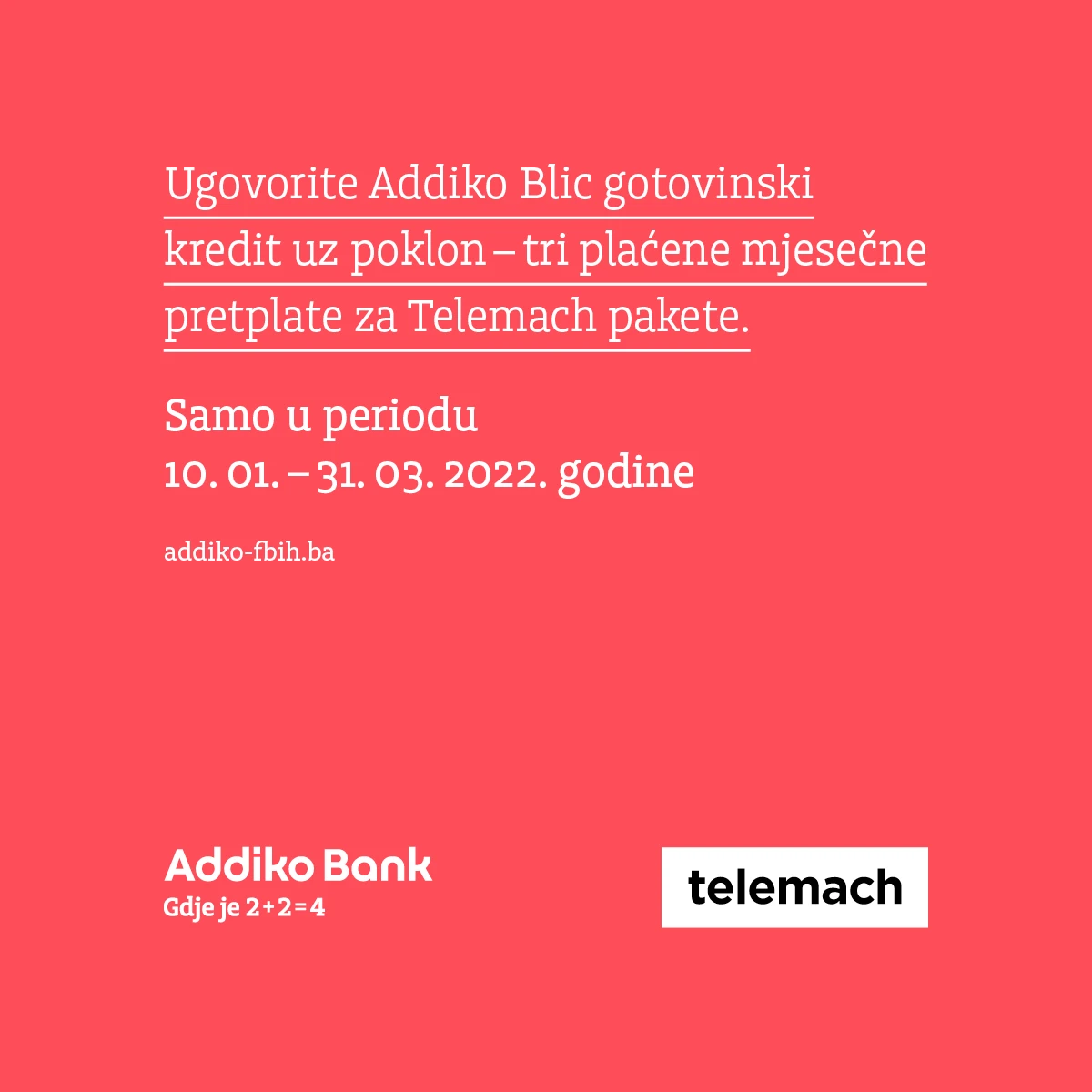 Posebna pogodnost Addiko Bank Sarajevo za Telemach BH korisnike