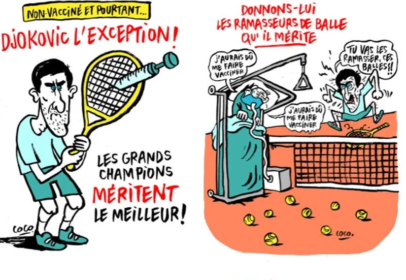 Charlie Hebdo objavio karikaturu Đokovića s mrtvačkim sandukom i jezivim porukama