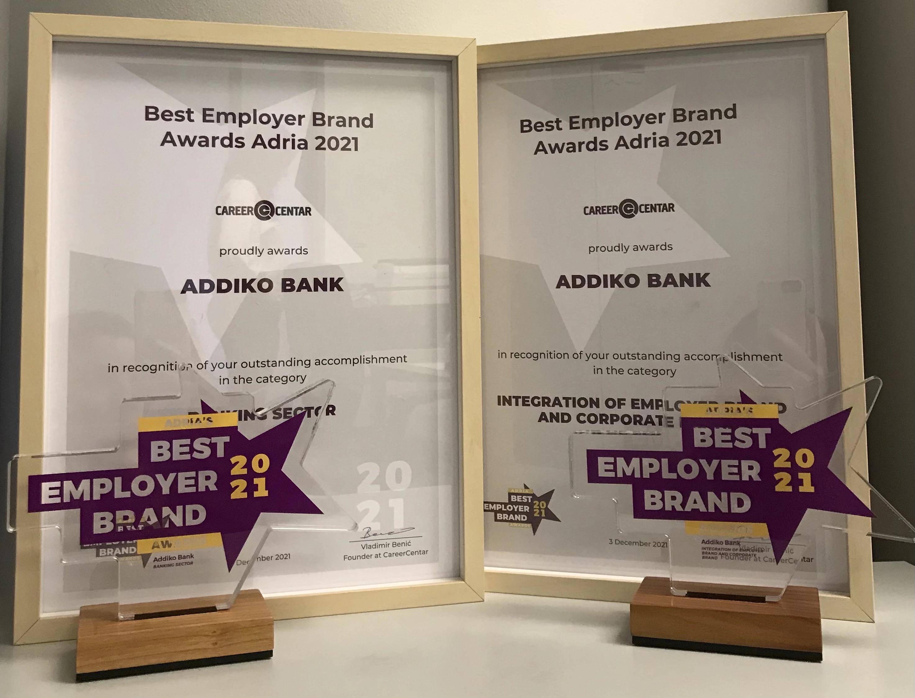 Addiko banka osvojila dvije Best Employer Brand Awards Adria 2021 nagrade