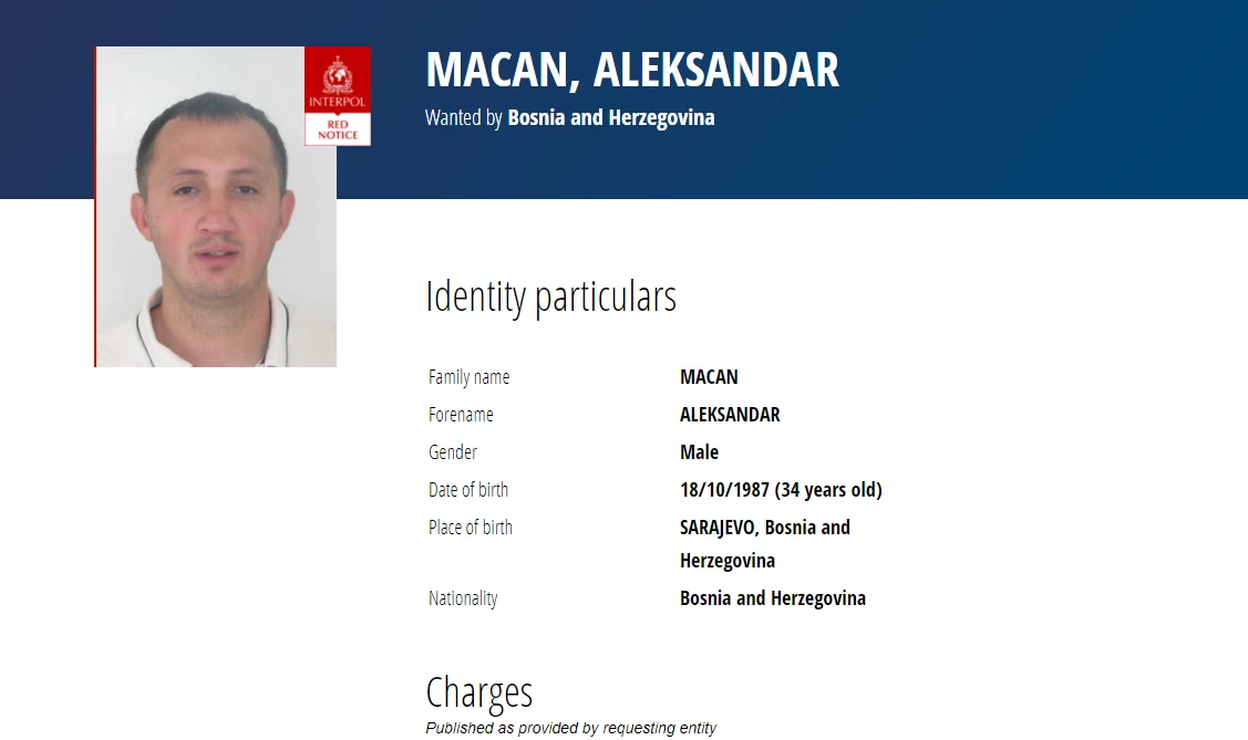Interpol objavio crvenu potjernicu za Aleksandrom Macanom