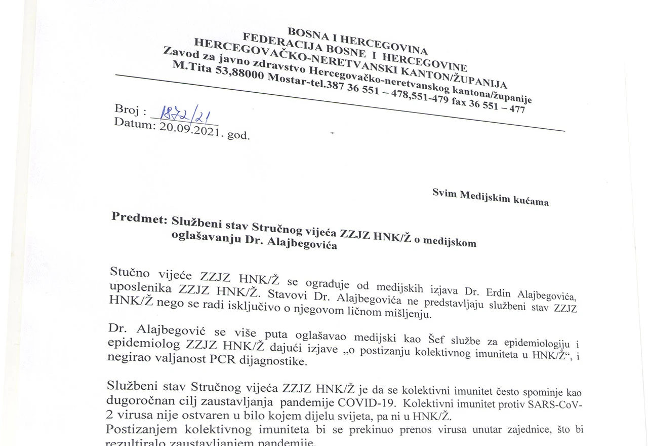 Zavod se ograđuje od svog čovjeka: 'Svojim izjavama zbunjuje javnost'