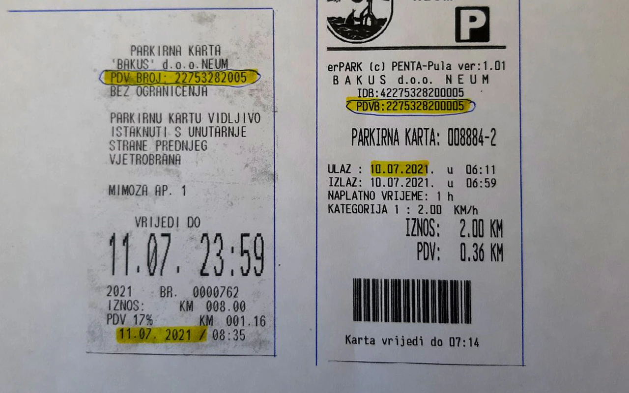Još jedno 'čudo' u Neumu: Nepostojeći PDV broj na računima za parking!