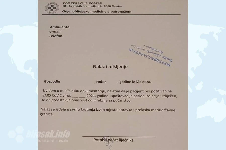 Cijela obitelj može 'stati' na jednu potvrdu o preboljelom COVID-19