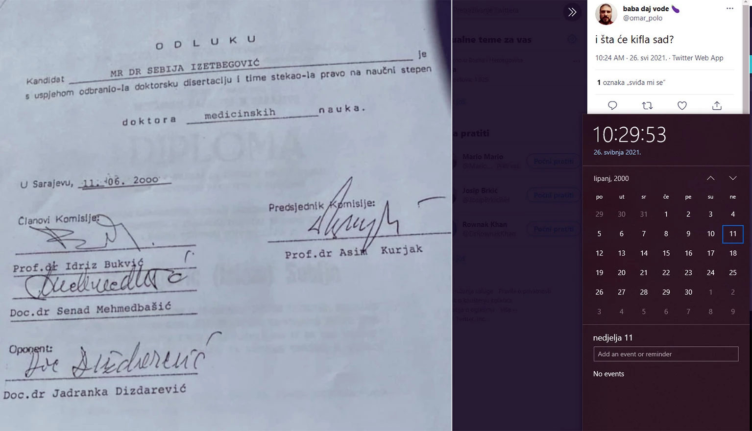 Sebija diplomirala nedjeljom?