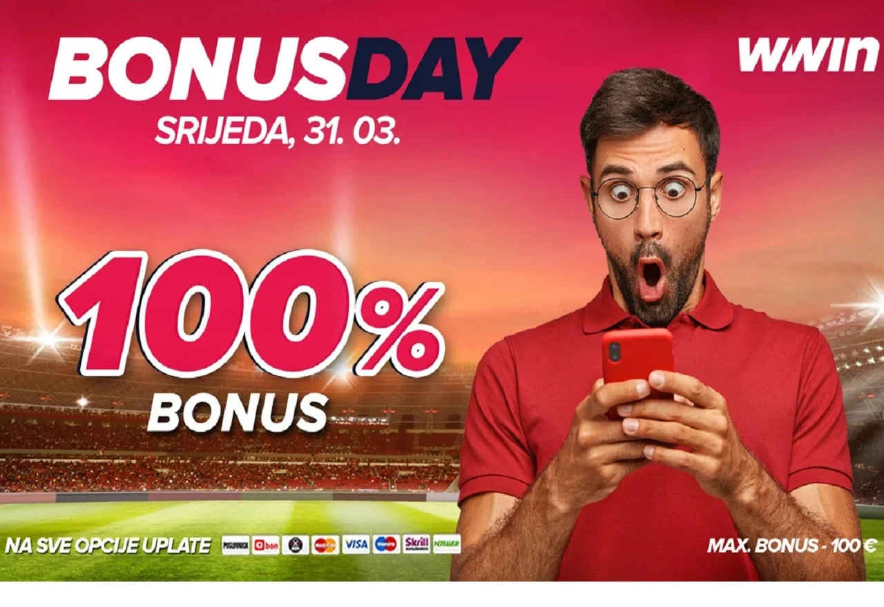 Bonus day u poslovnicama WWin - 100% bonusa na sve opcije uplate - Srijeda, 31.03.
