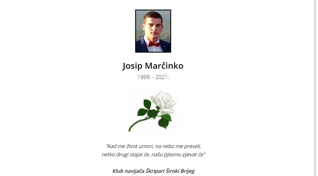 NK Široki Brijeg oprostio se od bivšeg juniora, umro je u 21. godini