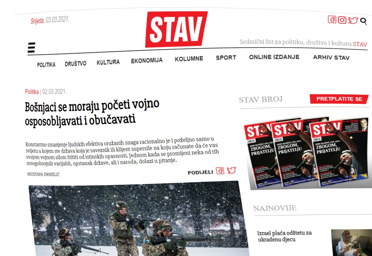 Novine zovu na buđenje i vojnu obuku Bošnjaka