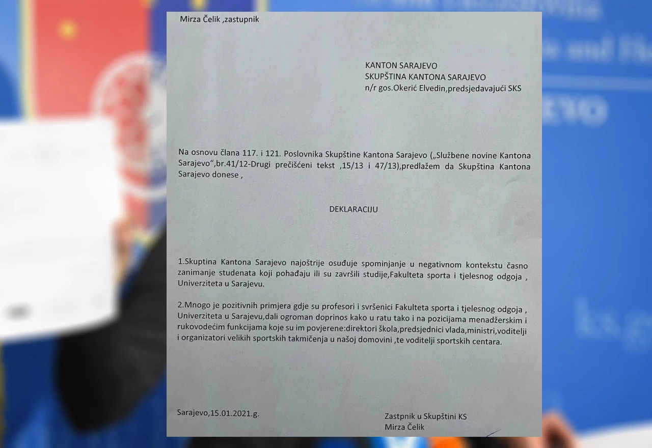 Zastupnik traži deklaraciju kojom se osuđuju oni koji 'blate' Fakultet za sport UNSA