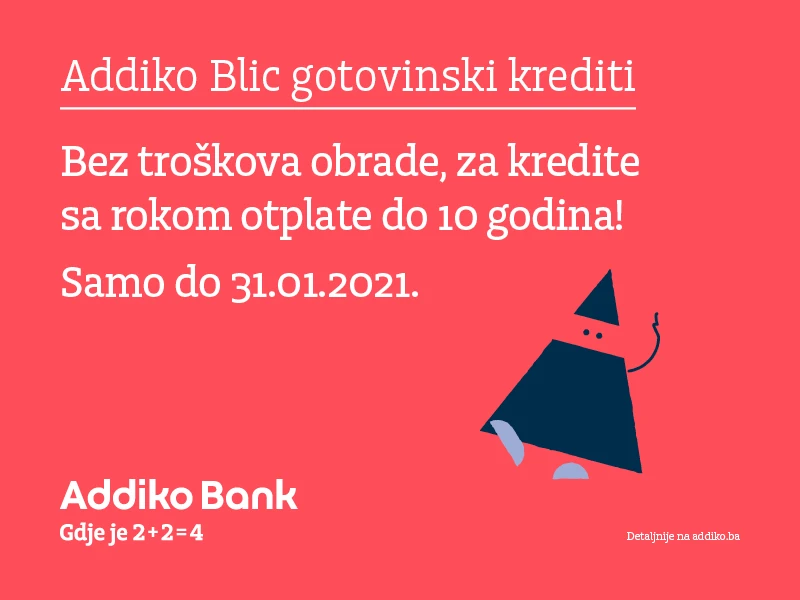 Addiko gotovinski krediti bez troškova obrade i u siječnju 2021.