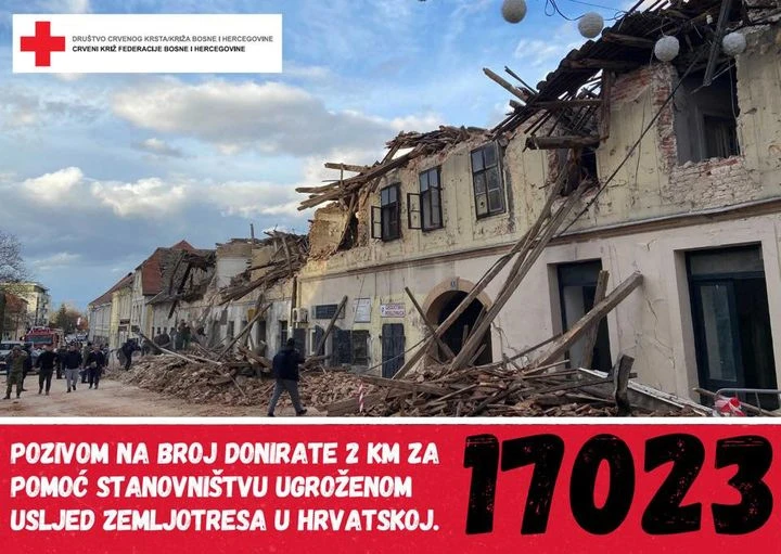 Pozivom na broj 17023 donirajte 2 KM stradalima u potresu
