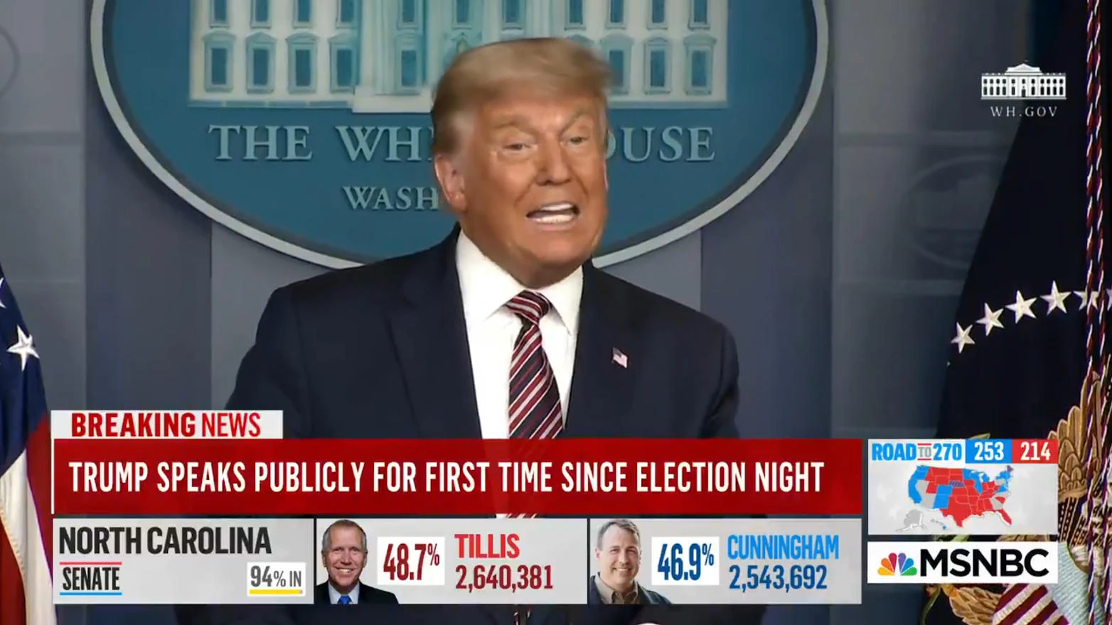 TV kuće prekinule obraćanje Trumpa čim je spomenuo pobjedu